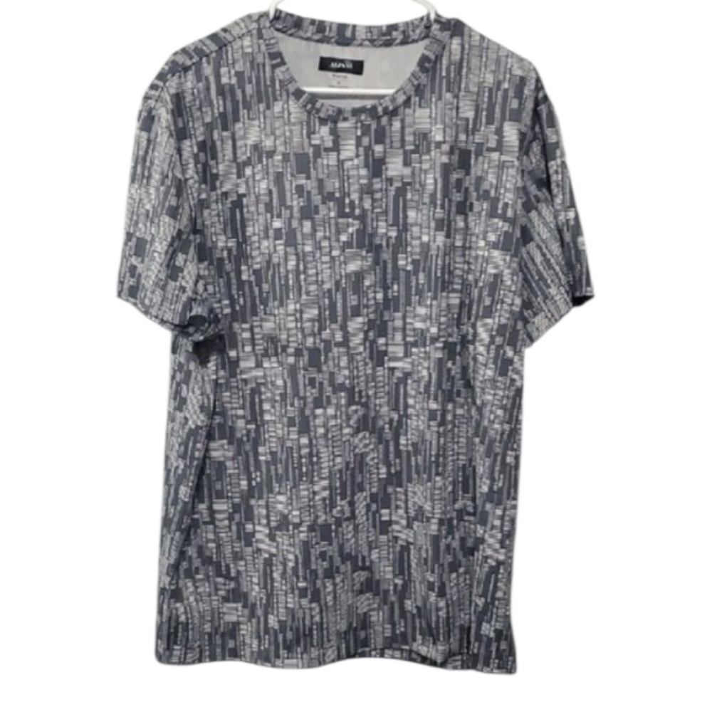 alfani shirt mens size xl x-large grey gray white all over print lines G…‎